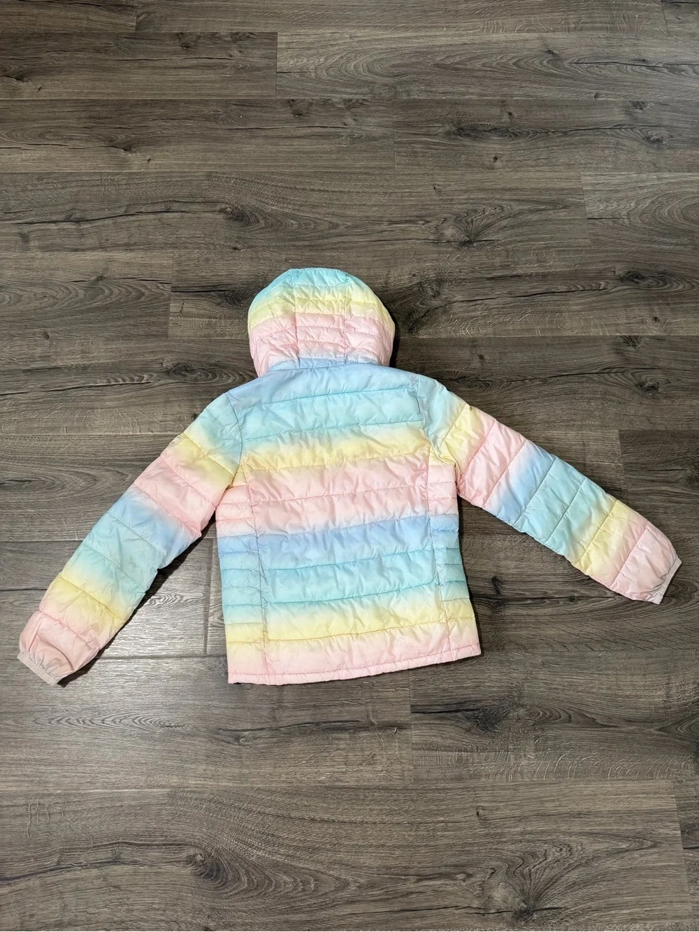 Gap Kids Hooded Puffer Jacket in Pastel Rainbow, Sz 10-11